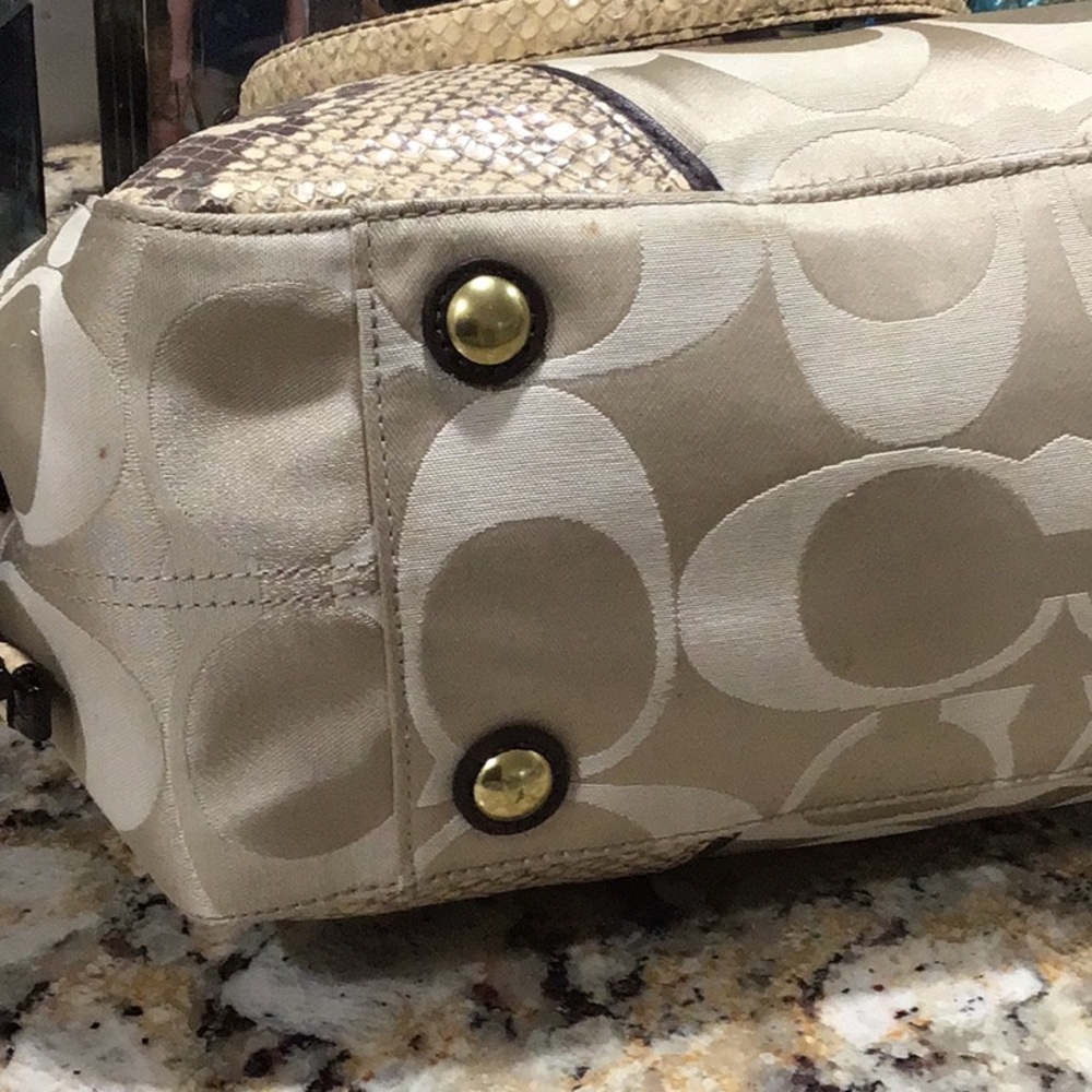 Coach Collette Signature Sateen Satchel Handbag Faux Snakeskin - Picture 14 of 16